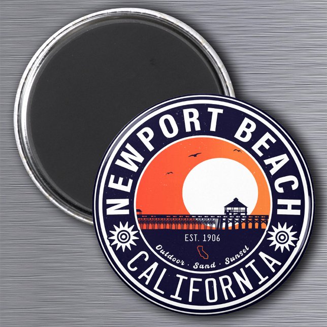 Newport Beach California Retro Sunset Vacation 80s Magnet (Creator Uploaded)