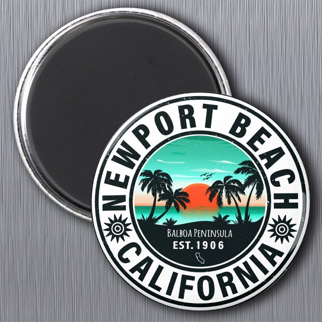 Newport Beach California Retro Sunset Vacation 80s Magnet (Creator Uploaded)