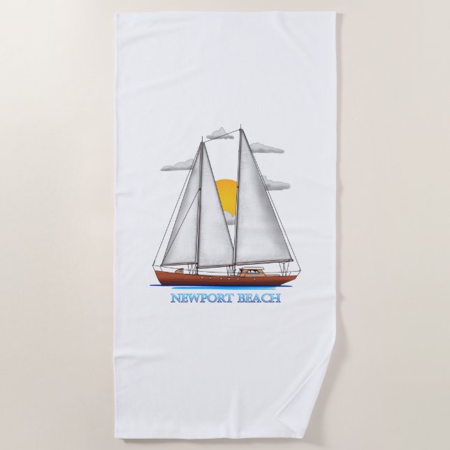 Newport Beach Coastal Nautical Sailing Sailor Beach Towel (Front)