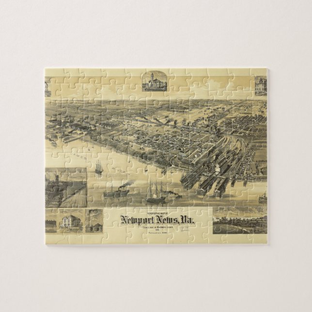 Newport News Virginia Warwick County Map 1891 Jigsaw Puzzle (Horizontal)