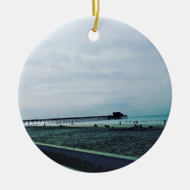 Newport Pier, Newport Beach, California Ceramic Ornament (Front)