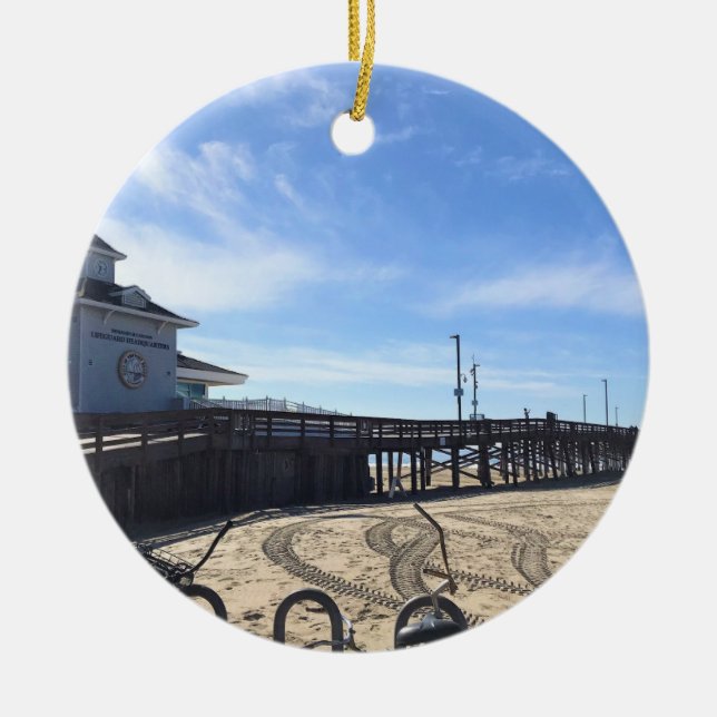 Newport Pier, Newport Beach, California Ceramic Ornament (Front)