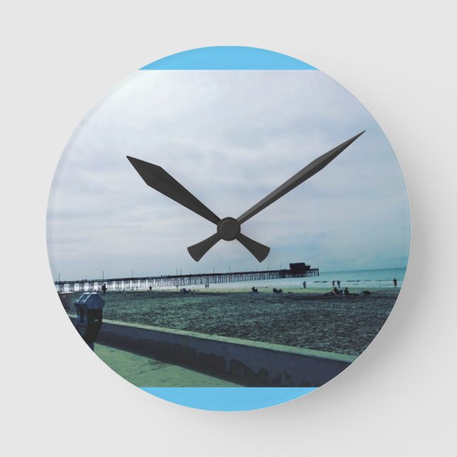 Newport Pier, Newport Beach, California Round Clock (Front)