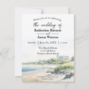 Newport Rhode Island Beach Watercolor Wedding Invitation