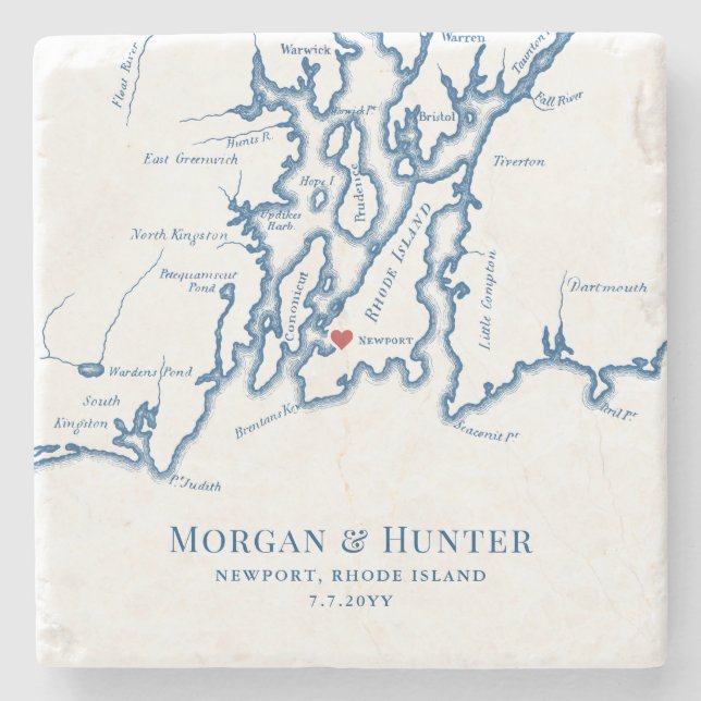 Newport Rhode Island Destination Wedding Favour Stone Coaster (Front)