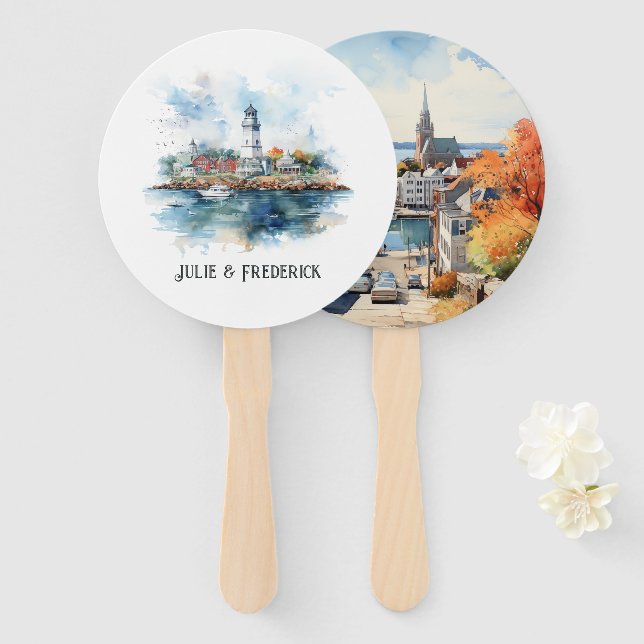 Newport, Rhode Island Destination Wedding Hand Fan (Front and Back)
