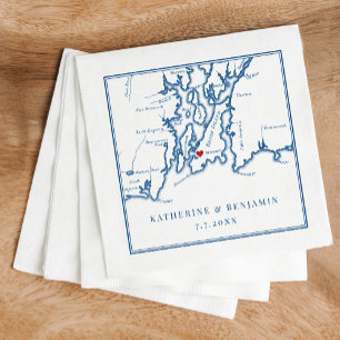 Newport Rhode Island Map Navy Elegant Wedding Napkin