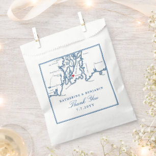 Newport Rhode Island Map Navy Script Wedding Favour Bag