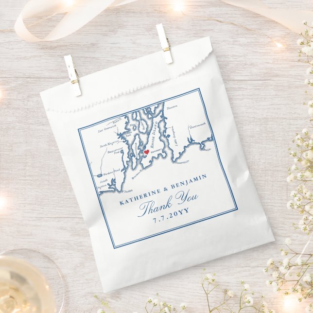 Newport Rhode Island Map Navy Script Wedding  Favour Bag (Clipped)