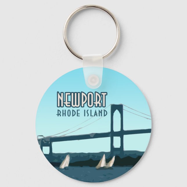 Newport Rhode Island Sailboats Vintage Key Ring (Front)