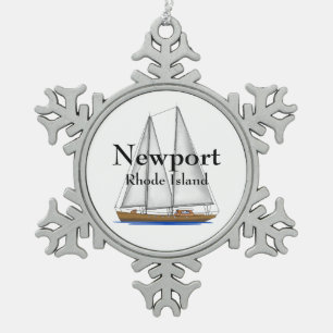 Newport Rhode Island Snowflake Pewter Christmas Ornament