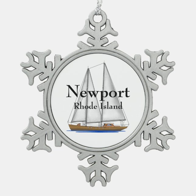 Newport Rhode Island Snowflake Pewter Christmas Ornament (Front)