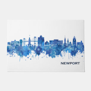 Newport Rhode Island USA Skyline Blue Doormat