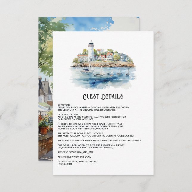 Newport, Rhode Island Wedding Guest Details Enclosure Card (Front/Back)