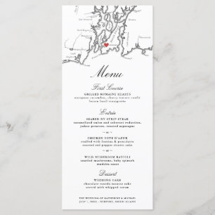 Newport RI Map Elegant Black and White Wedding Menu