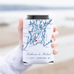 Newport, RI Map Wedding Favour Drink Holder Can Cooler