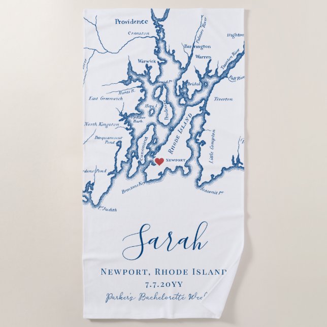 Newport RI Personalised Bachelorette Weekend Beach Towel (Front)