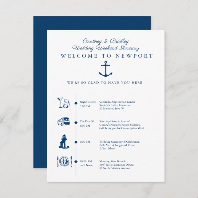 Newport RI Wedding Weekend Itinerary Timeline Encl Enclosure Card (Front/Back)