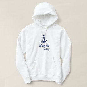 Newport Sailing, Blue Anchor On White Hoodie