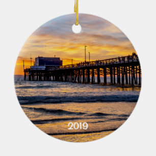 Newport's Balboa Pier 2 sided round Ceramic Ornament