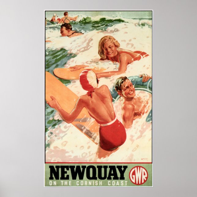 NEWQUAY English Cornish Coast GWR Railways Travel Poster (Front)