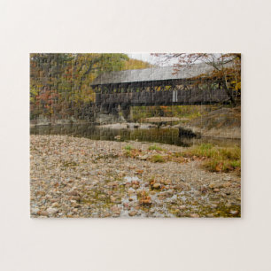 Newry Covered Bridge over river in autumn Jigsaw Puzzle