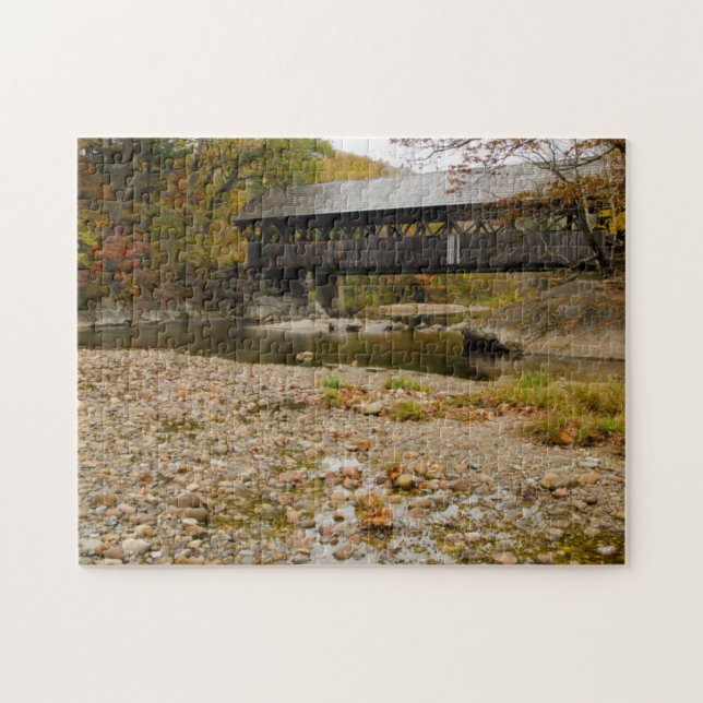Newry Covered Bridge over river in autumn Jigsaw Puzzle (Horizontal)