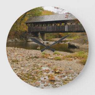 Newry Covered Bridge over river in autumn Large Clock