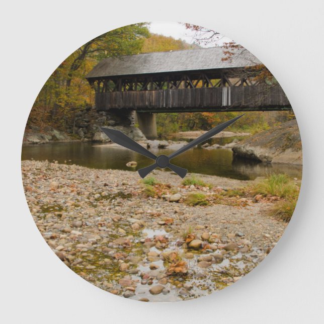 Newry Covered Bridge over river in autumn Large Clock (Front)