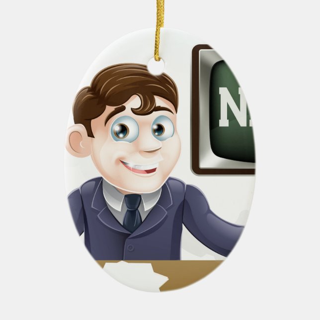 News anchor man ceramic tree decoration (Front)