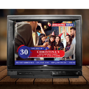 News Broadcast Photo 30th Birthday Party Invitation