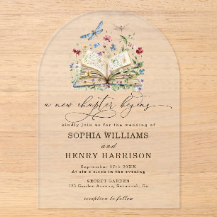 News chapter begins floral book wedding acrylic invitations