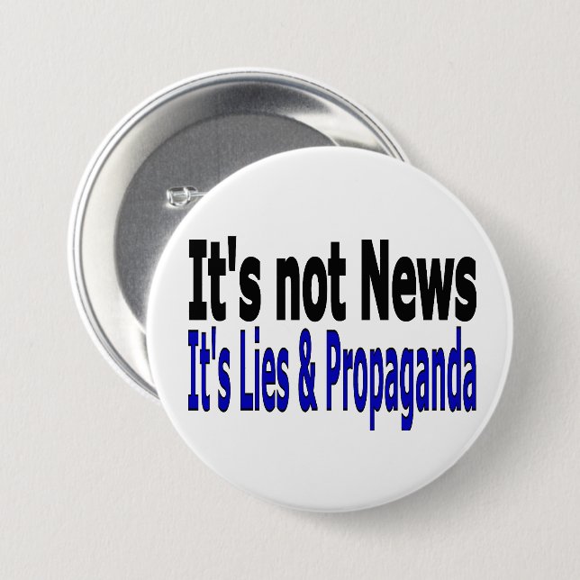 News Media Lies and Propaganda black and blue text 7.5 Cm Round Badge (Front & Back)