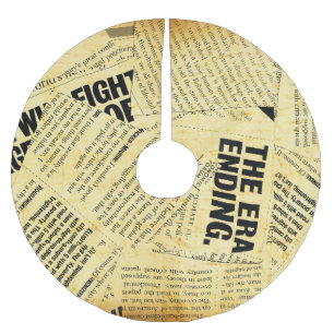 News paper text with old paper brushed polyester tree skirt