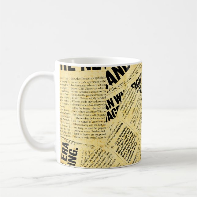 News paper text with old paper coffee mug (Left)