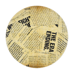 News paper text with old paper cutting board