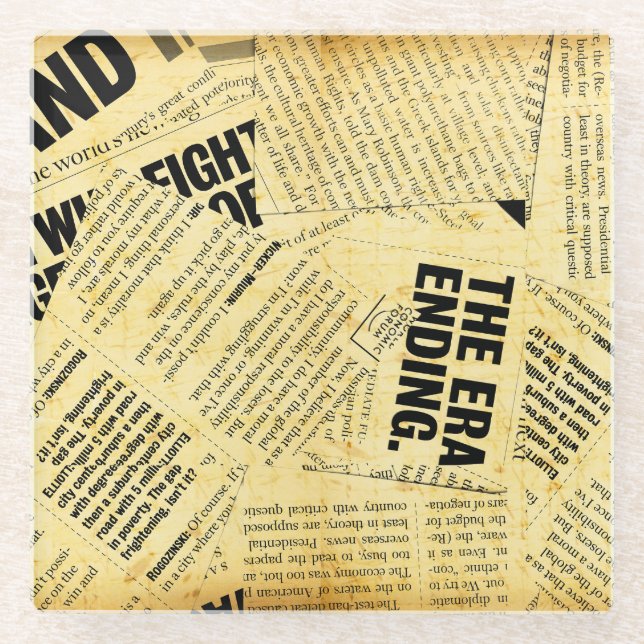 News paper text with old paper glass coaster (Front)