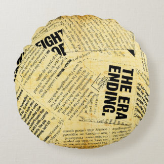 News paper text with old paper round cushion