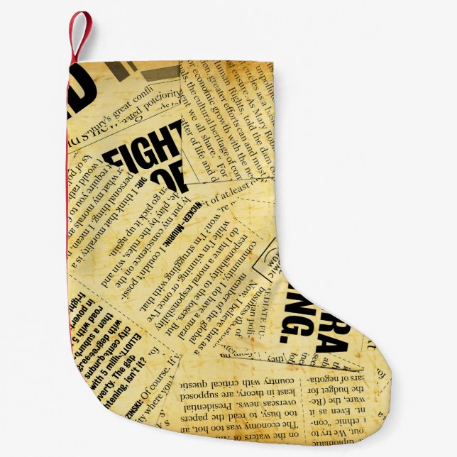 News paper text with old paper small christmas stocking (Front)