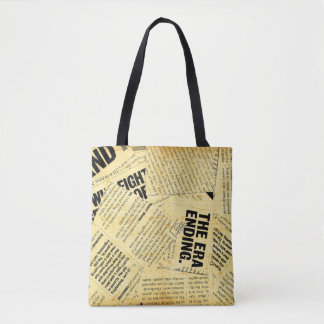 News paper text with old paper tote bag