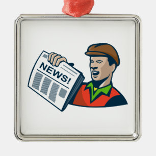 Newsboy Newspaper Delivery Retro Metal Tree Decoration