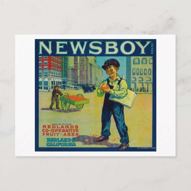 Newsboy Orange LabelRedlands, CA Postcard (Front)