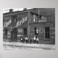 Newsboys Outside a Saloon, 1910. Vintage Photo