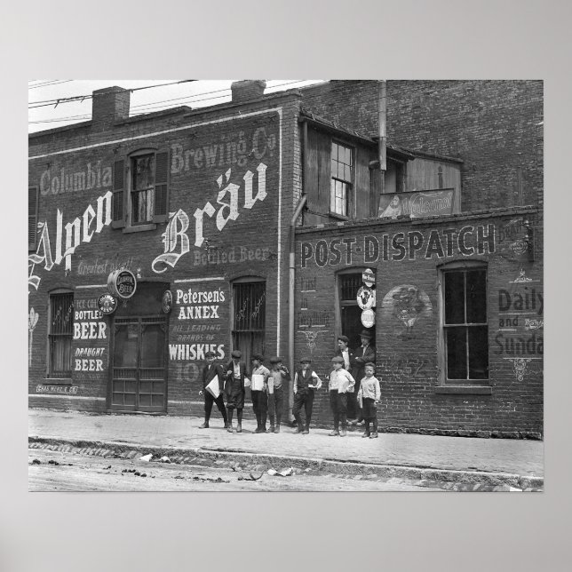 Newsboys Outside a Saloon, 1910. Vintage Photo Poster (Front)