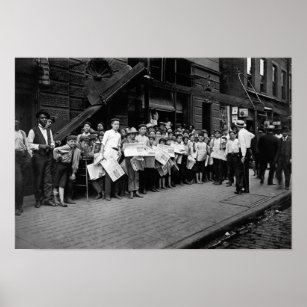 Newsboys Preparing To Work - Lewis Hine - 1908 Poster