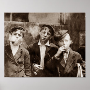 Newsboys Smoking - 1910 Child Labour Photo Poster