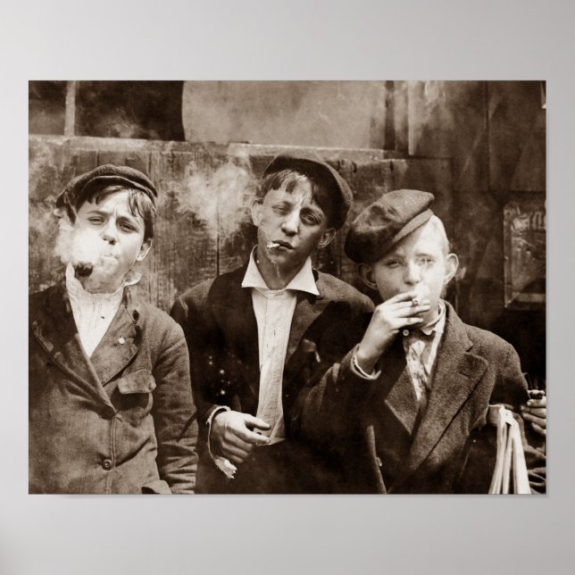 Newsboys Smoking - 1910 Child Labour Photo Poster (Front)