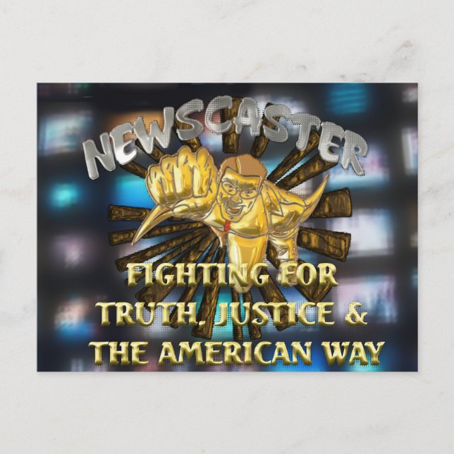 Newscaster Superhero Postcard (Front)