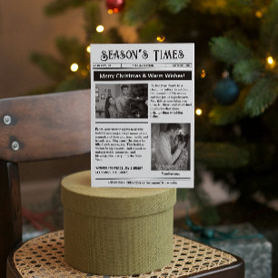 Newsletter Arch Multi Photo Christmas Black White Holiday Card