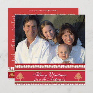 Newsletter on Back Red Damask Christmas Card